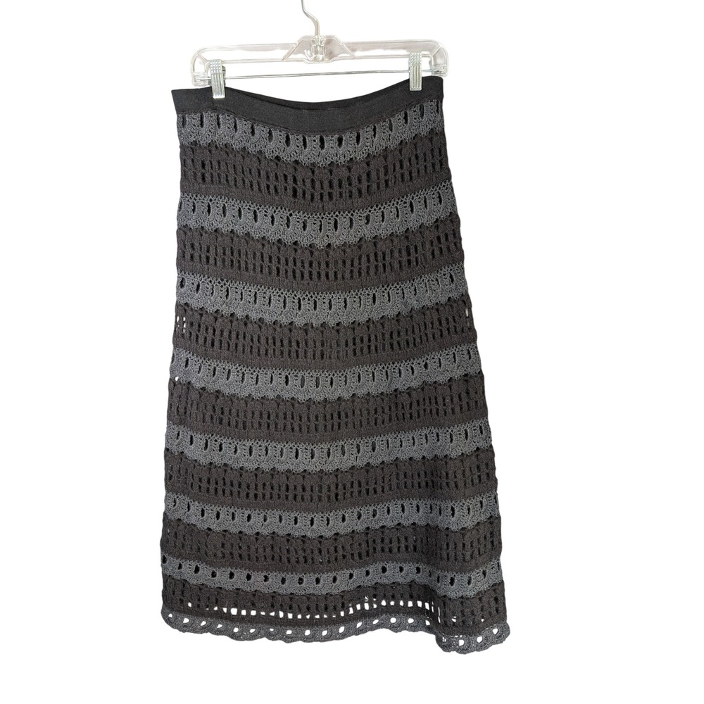 Peruvian Connection Crochet Skirt Womens L Gray Knit Midi Elastic Waist Size